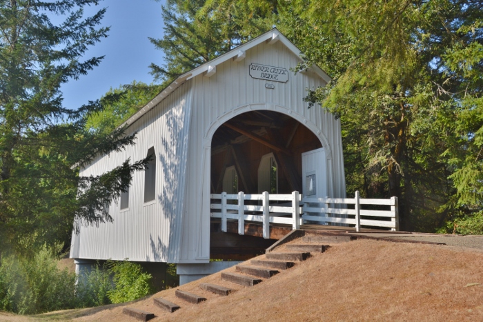 white covered bridge